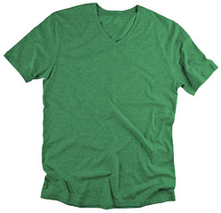Front view of green t-shirt on white background.