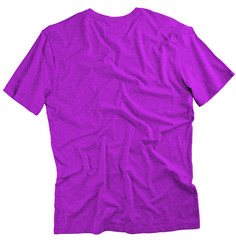 Backl view of pink t-shirt on white background.