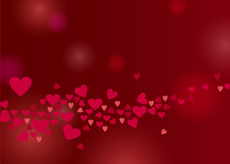 Abstract love background for your Valentines Day greeting card design. Pink Hearts stream border isolated on dark wine background. Vector illustration