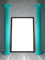 Obraz premium Empty room in shades of gray, with columns and an empty frame