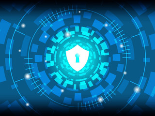 Cyber Security Concept : Shield on Digital Background.