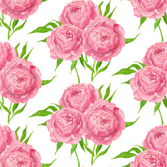 Pink peonies watercolor pattern