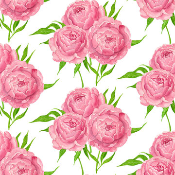 Pink peonies watercolor pattern