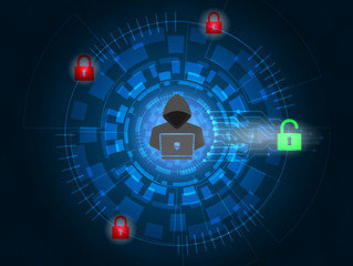 Cyber attack concept, Hacker unlock padlock on digital background