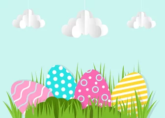 Foto op Canvas Happy Easter greeting card. A realistic vector image that simulates paper cut © Анна Магляк