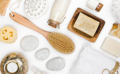 Various spa and body care products isolated on white background