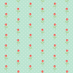 Cute seamless Shabby Chic pattern with roses and polka dots