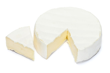 Round brie or camambert cheese on a white background