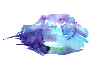 Watercolor abstract blue, purple spot, blot. Colorful vintage background, reminiscent of a forest landscape. blue, purple outlines of the silhouette of the forest. 