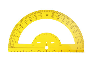 yellow school protractor isolated on a white background