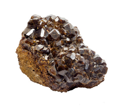 Andradite, silicate mineral of the Garnet group. Stones, crystals and minerals. Isolated on white.