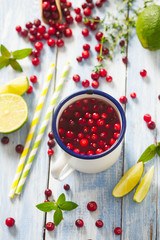 cranberry drink on wooden surface