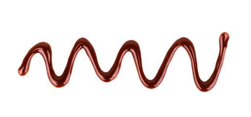 Chocolate syrup drips in shape of light bulb isolated on white