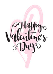 Obraz premium Vector illustration of valentine's day greetings card with hand lettering label - happy valentine's day - with doodle heart