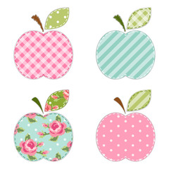Fabric retro applique of cute apples with green leaf