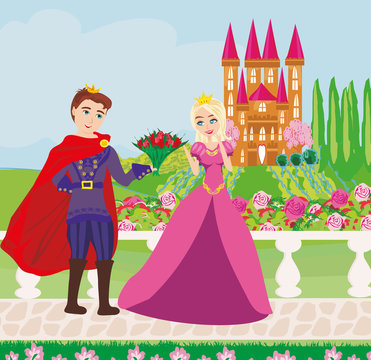 The princess and the prince in a beautiful garden