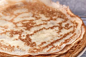 Russian pancakes with red caviar on Maslenitsu