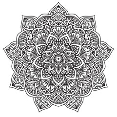Black and white mandala vector isolated on white. Vector hand drawn circular decorative element.