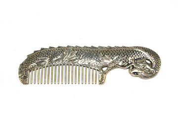 Antique Oriental Comb Brush with Ornate Dragon Design