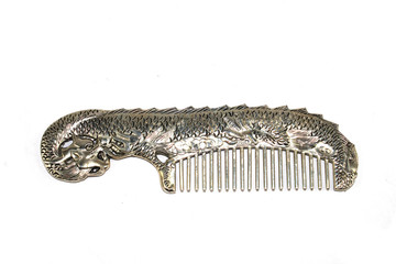 Antique Oriental Comb Brush with Ornate Dragon Design