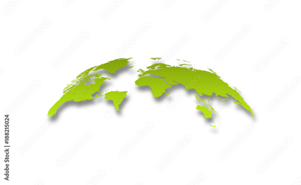 Poster 3d realistic world map globe with shadow in gradient green
