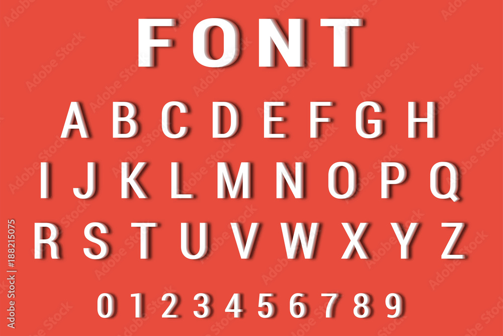 Poster vector of 3d font and alphabet. alphabet and numbers on red background