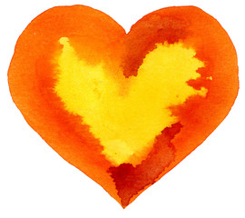 watercolor orange heart with yellow center