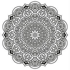 Black and white mandala vector isolated on white. Vector hand drawn circular decorative element.