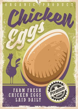 Farm fresh chicken eggs poster with chicken silhouette and organic egg graphic