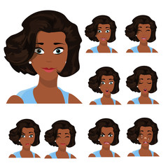 Set of young black woman s emotions.