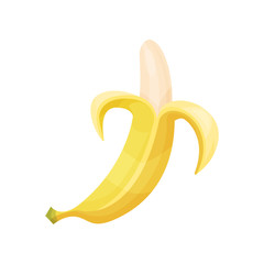 Fresh peeled banana fruit cartoon vector Illustration