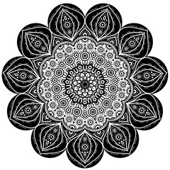 Black and white mandala vector isolated on white. Vector hand drawn circular decorative element.