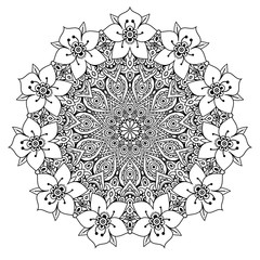 Black and white mandala vector isolated on white. Vector hand drawn circular decorative element.