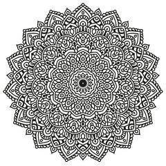Black and white mandala vector isolated on white. Vector hand drawn circular decorative element.
