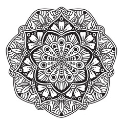 Black and white mandala vector isolated on white. Vector hand drawn circular decorative element.