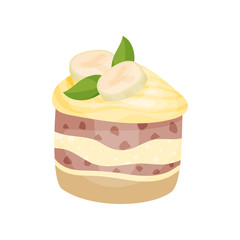 Delicious dessert with banana and caramel, banoffee pie cartoon vector Illustration