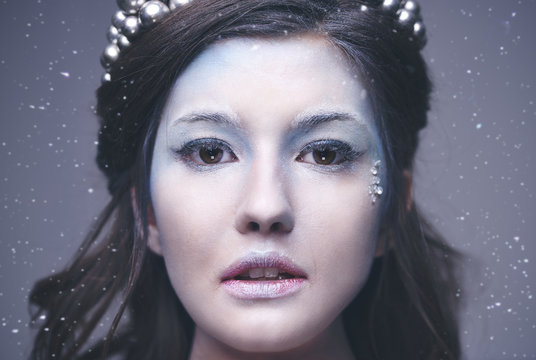 Close up of ice queen's human face