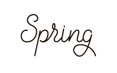 Vector black and white spring lettering on minimal trendy flat style. Linear design element. Seasonal logo template. Handdrawn text. Illustration. EPS 10.