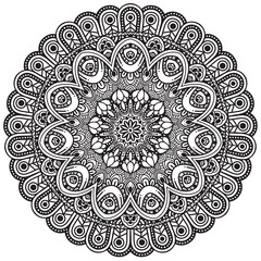 Black and white mandala vector isolated on white. Vector hand drawn circular decorative element.