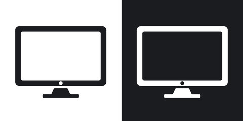 Vector monitor icon. Two-tone version on black and white background