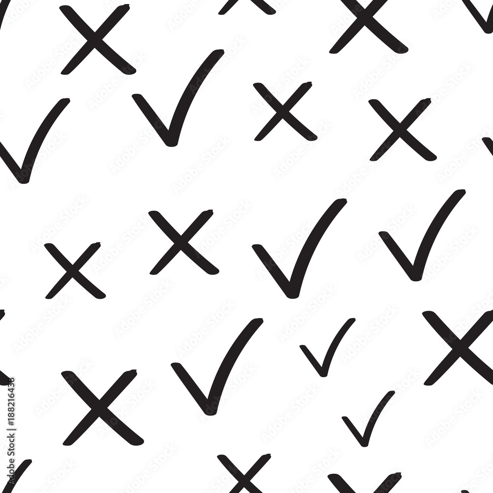 Poster check marks tick and cross seamless pattern background. business flat vector illustration. yes and n
