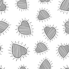 Hand drawn hearts seamless pattern background. Business flat vector illustration. Love sign symbol pattern.