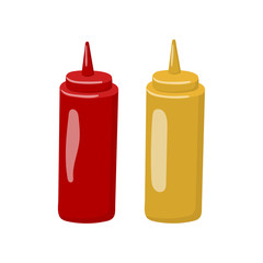 Bottle of mustard and ketchup cartoon vector Illustration