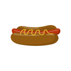 Hot dog with mustard cartoon vector Illustration