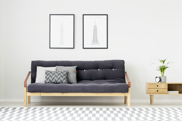 Posters in grey flat interior