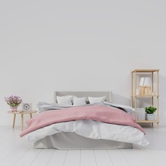 Fototapeta na wymiar Modern Bedroom Interior Design with white room have flower and lamp on shelf,3D rendering