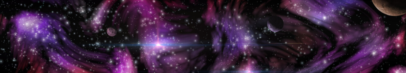 panorama of the cosmic landscape, the universe and nebulae, banner, 3D rendering