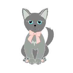  Small gray cat. Cute kitten wishes happy Valentine's Day. Illustration. Vector.