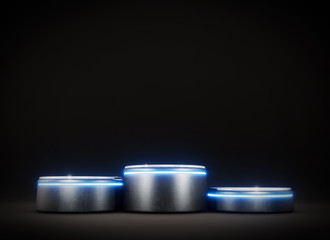 Empty catwalk with a futuristic led glow. Sci-Fi pedestal. 3d rendering.