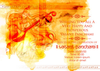 Goddess of Wisdom Saraswati for Vasant Panchami India festival background